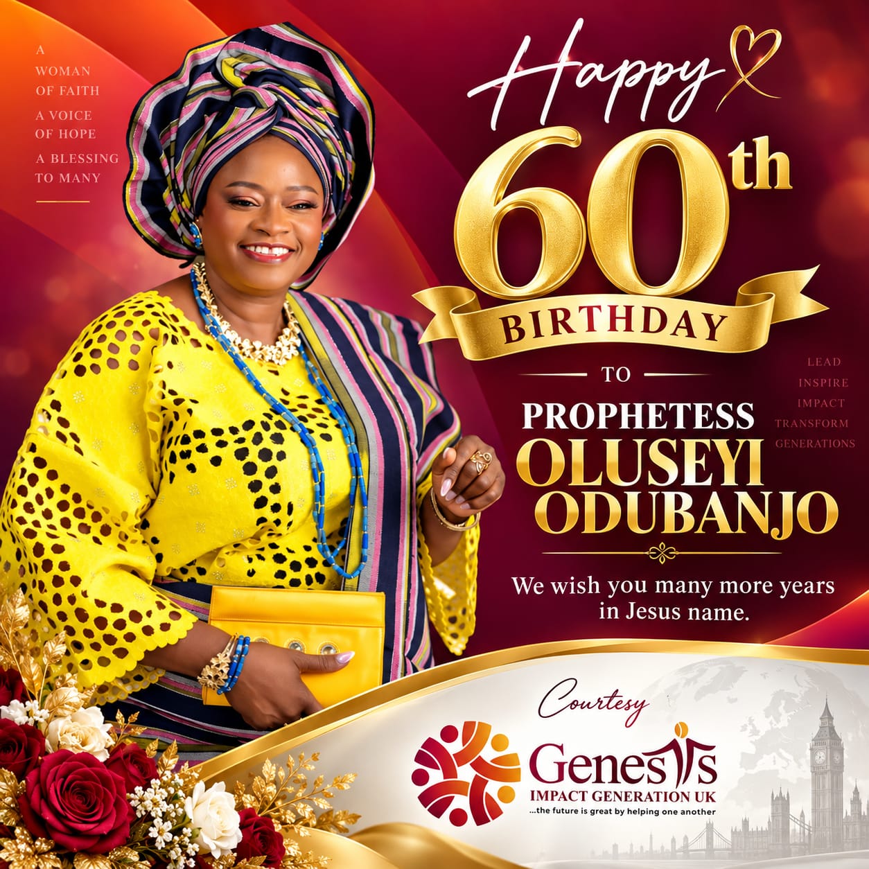 Radiant at 60: Genesis Global UK Lauds Prophetess Oluseyi Odubanjo on Auspicious Diamond Jubilee